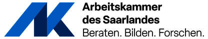 Logo, Schriftzug "Arbeitskammer des Saarlandes, beraten, bilden forschen", großes blaues AK