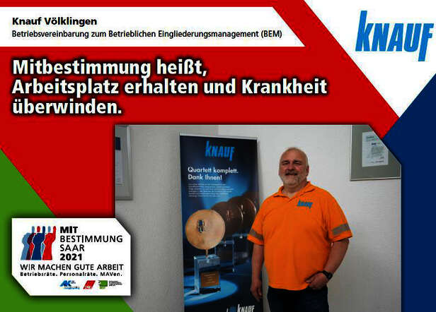 Ausstellerplakat Knauf Völklingen: Betriebsvereinbarung zum "betrieblichen Eingliederungsmanaements"