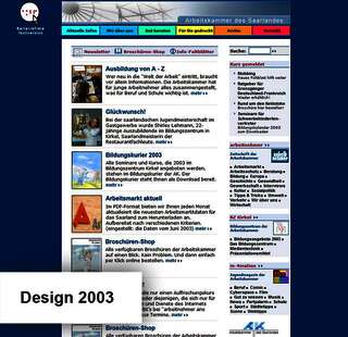 Design der Website im Jahr 2003