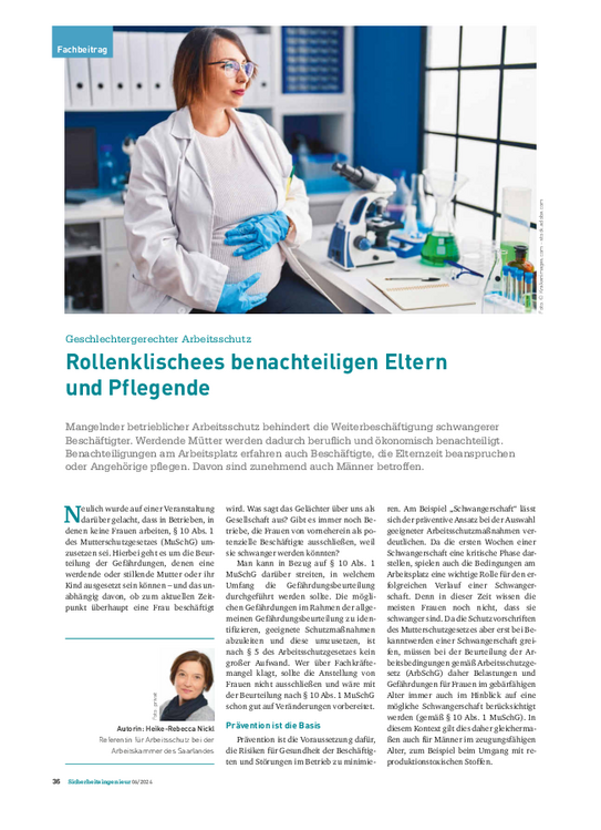 Rollenklischees benachteiligen Eltern und Pflegende Rollenklischees benachteiligen Eltern und Pflegende - Geschlechtergerechter Arbeitsschutz
(Ausgabe 6/2024)