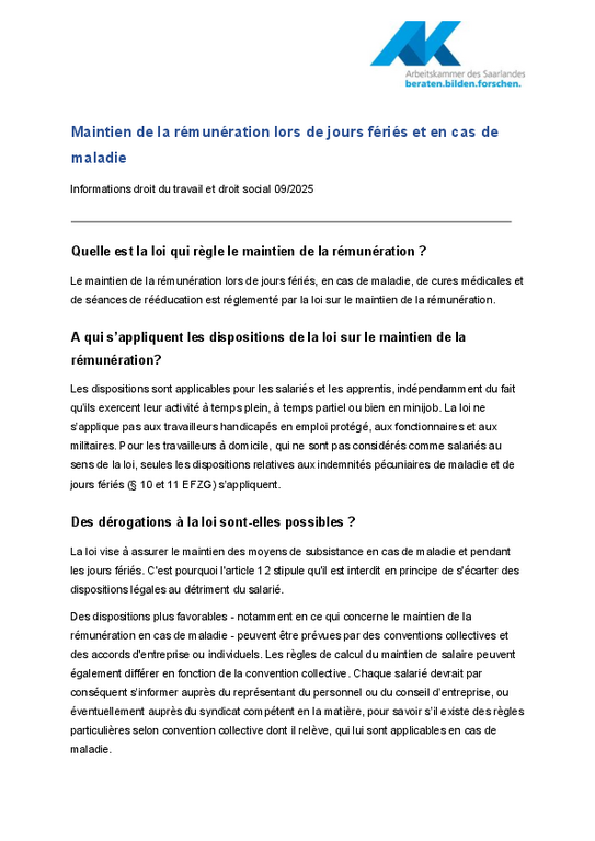 Maintien remunération (PDF sans barrière) - Informations droit social et droit du travail 09/2025