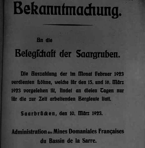 Bekanntmachung aus 1923. Foto: Landesarchiv Saarland
