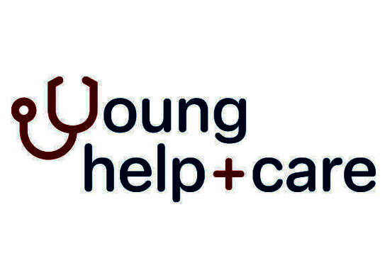 Logo Young Help and Care mit entsprechendem Schriftzug in blau und rot auf weißem Hintergrund