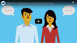 Ausschnitt aus dem Arbeitskammer-Erklärvideo: eine Frau und ein Mann mit Sprechblasen