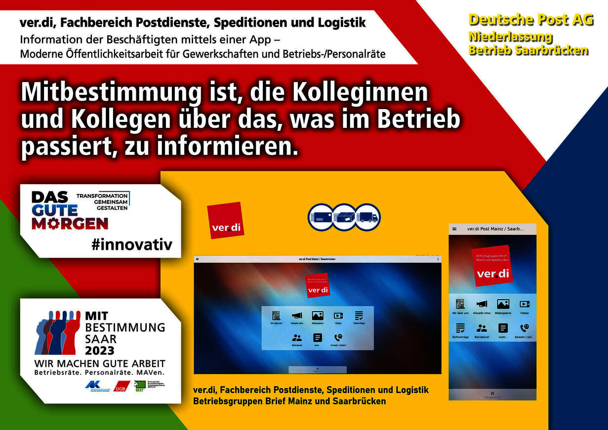 Plakat zur Mitbestimmungsmesse mit dem Slogan "Mitbestimmung ist, die Kolleginnen und Kollegen über das, was im Betrieb passiert, zu informieren"