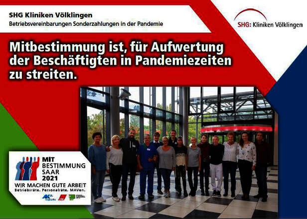 Austellerplakat SHG Kliniken Völklingen: Betriebsvereinbarung Sonderzahlungen in der Pandemie