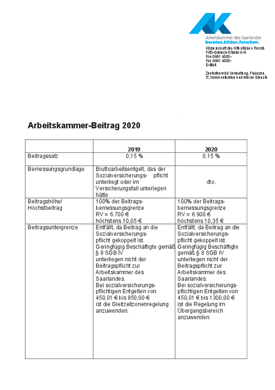 AK-Beitragstabelle 2020 - 