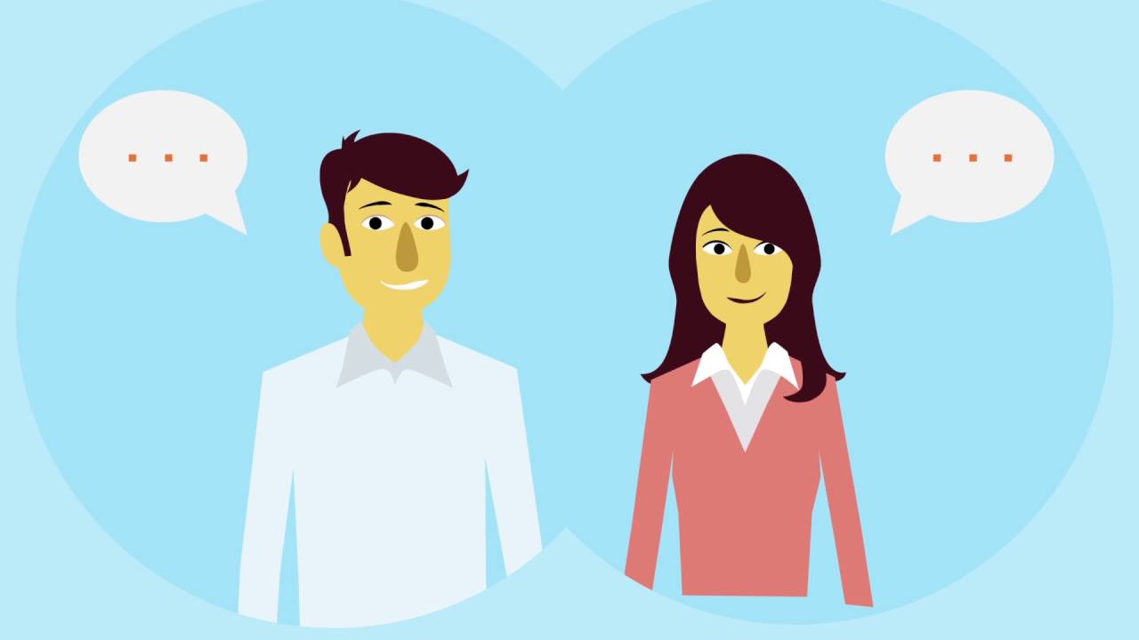 Cartoon Frau und Mann, blauer Hintergrund